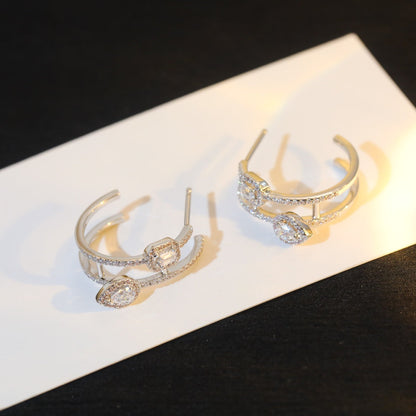 [GALE]CREOLES MY TWIN 2 RANGS SILVER DIAMOND EARRINGS