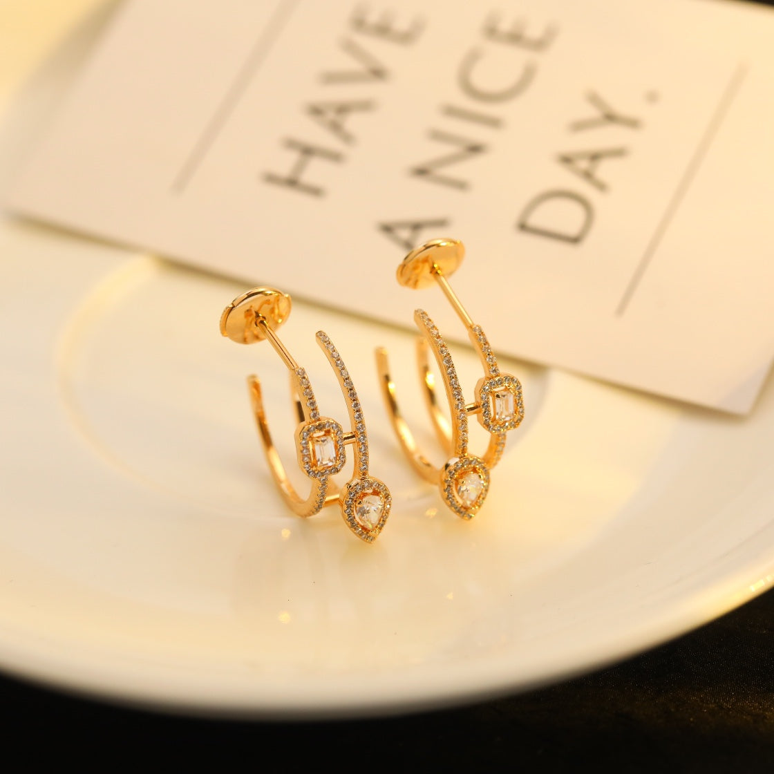 [GALE]CREOLES MY TWIN 2 RANGS SILVER DIAMOND EARRINGS
