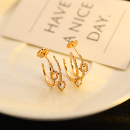 [GALE]CREOLES MY TWIN 2 RANGS SILVER DIAMOND EARRINGS