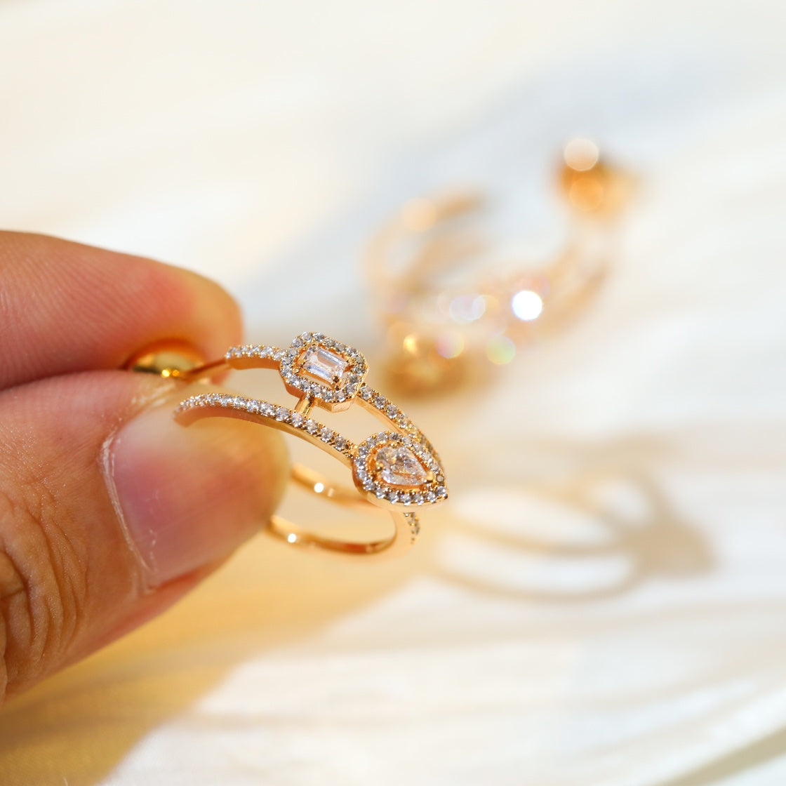[GALE]CREOLES MY TWIN 2 RANGS SILVER DIAMOND EARRINGS