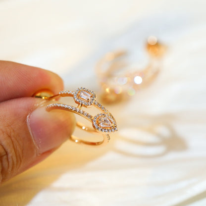 [GALE]CREOLES MY TWIN 2 RANGS SILVER DIAMOND EARRINGS