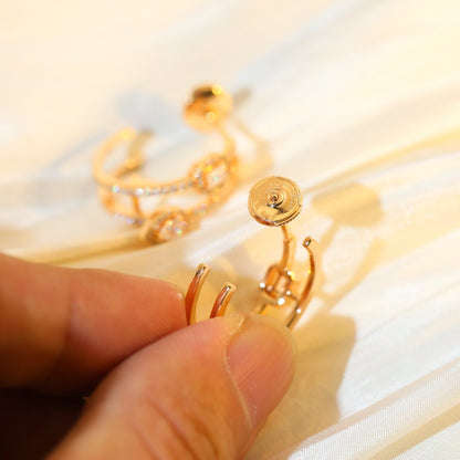 [GALE]CREOLES MY TWIN 2 RANGS SILVER DIAMOND EARRINGS