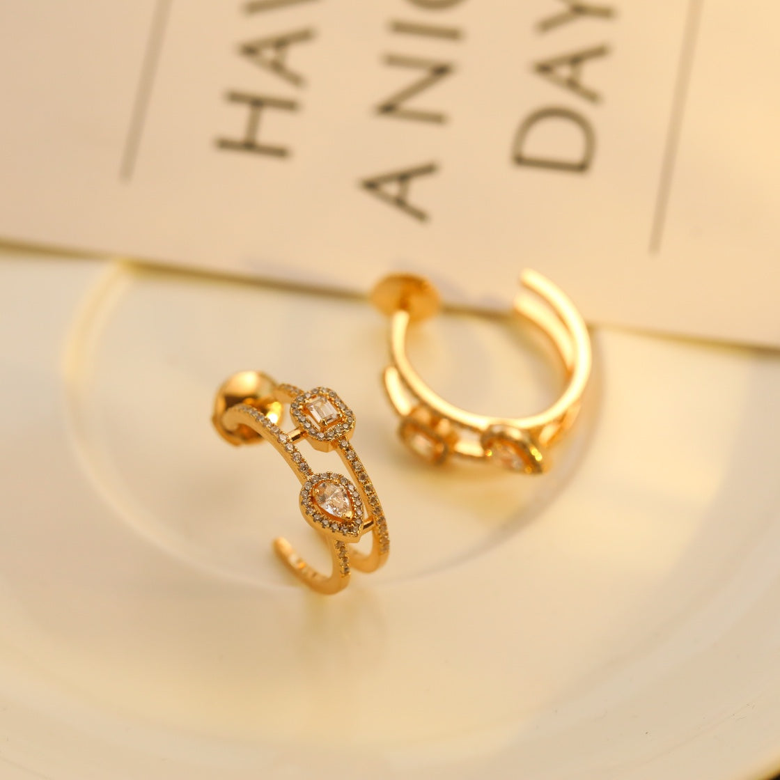[GALE]CREOLES MY TWIN 2 RANGS SILVER DIAMOND EARRINGS