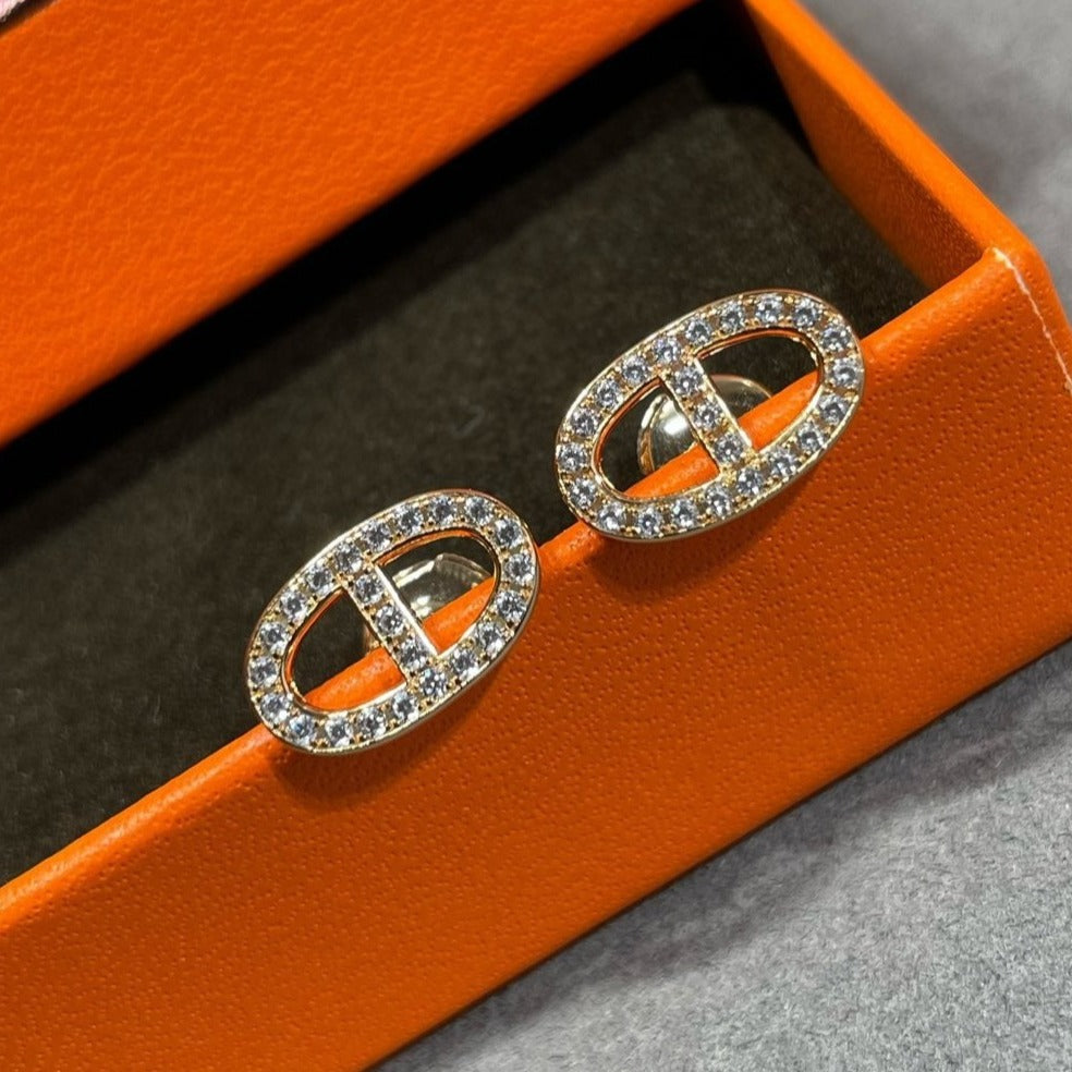 [GALE]HM FULL DIAMOND PIG NOSE STUD EARRINGS