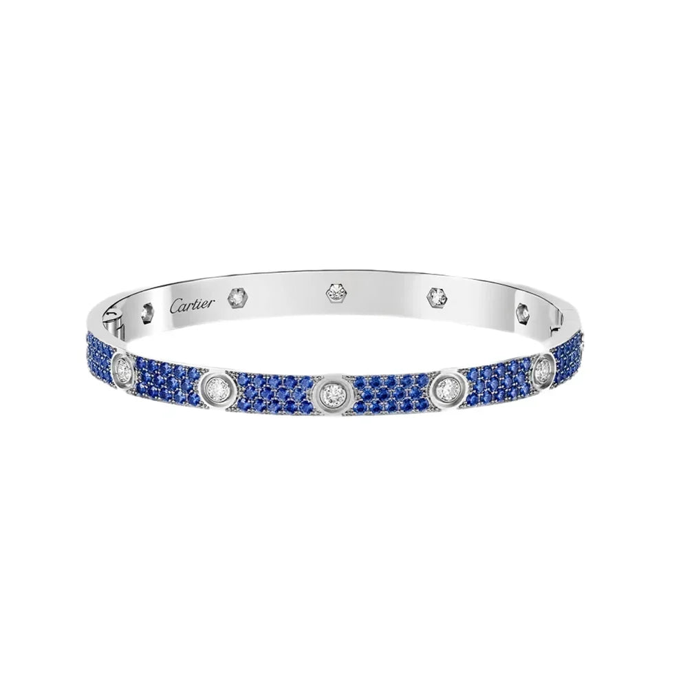 [GALE]Pave Gemstone Love &Force Large Horseshoe Diamond Duo Bracelet Stack Set