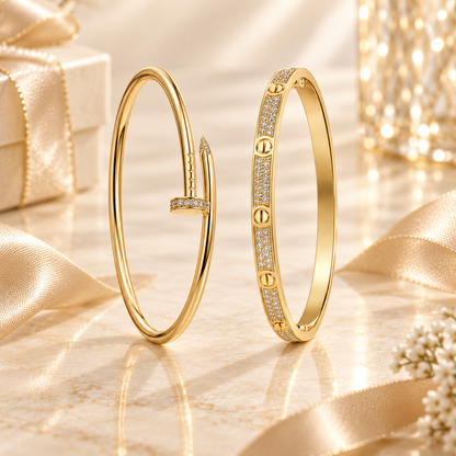 [GALE] JUSTE Diamond & LOVE Diamond-Paved Bracelet Stack Set
