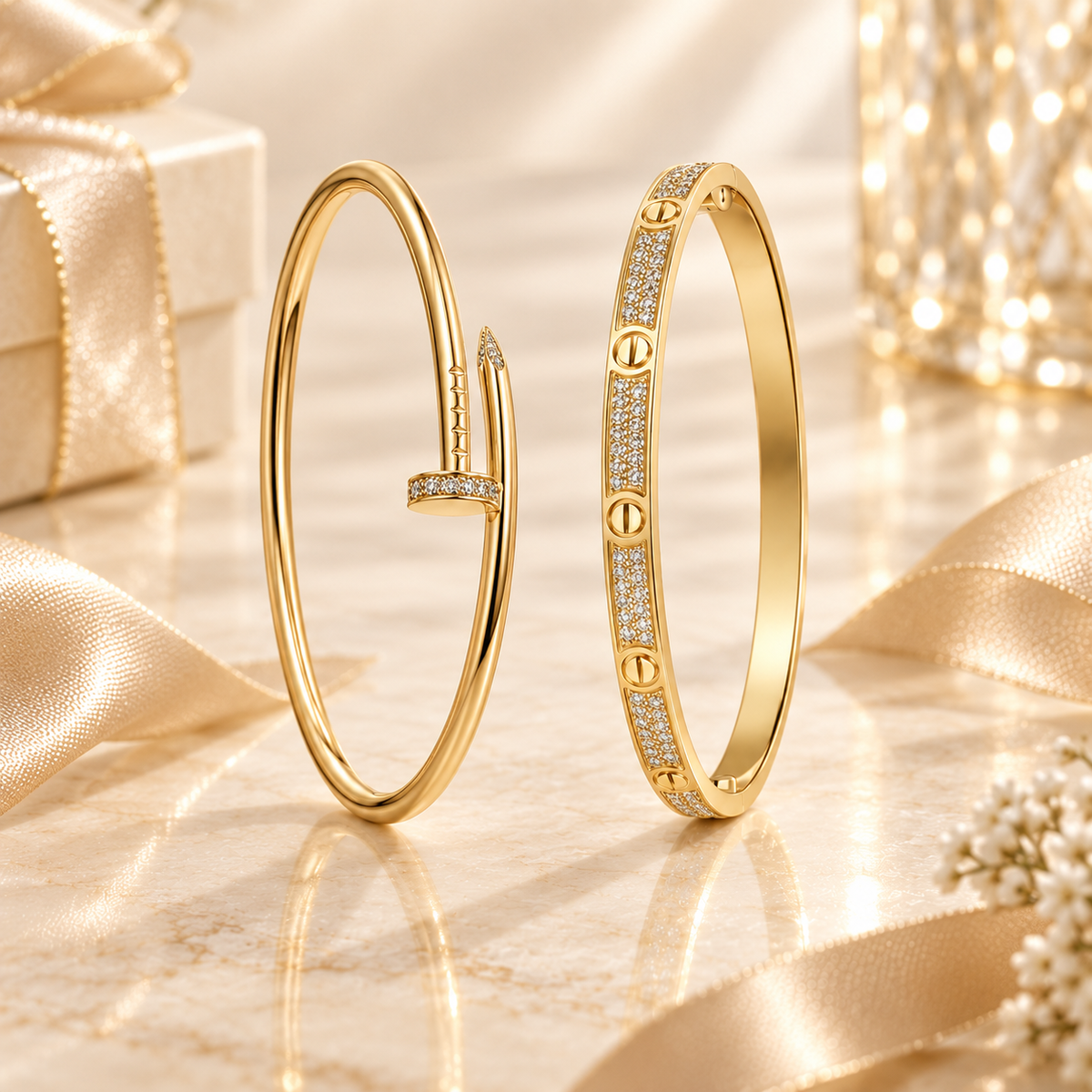 [GALE] JUSTE Diamond & LOVE Diamond-Paved Bracelet Stack Set