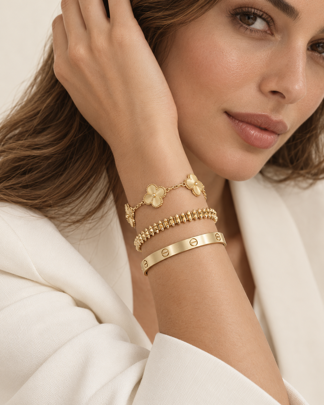 [GALE] CLASH & Clover Laser 5-Motif & LOVE Brushed Bracelet Stack Set