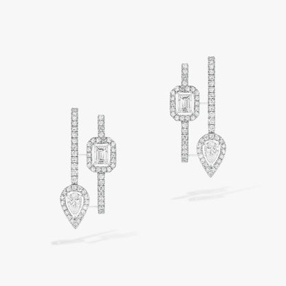 [GALE]CREOLES MY TWIN 2 RANGS SILVER DIAMOND EARRINGS