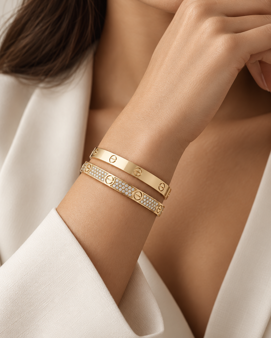 [GALE] LOVE  Classic & Diamond-Paved Bracelet Stack Set