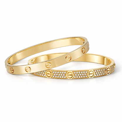 [GALE] LOVE  Classic & Diamond-Paved Bracelet Stack Set