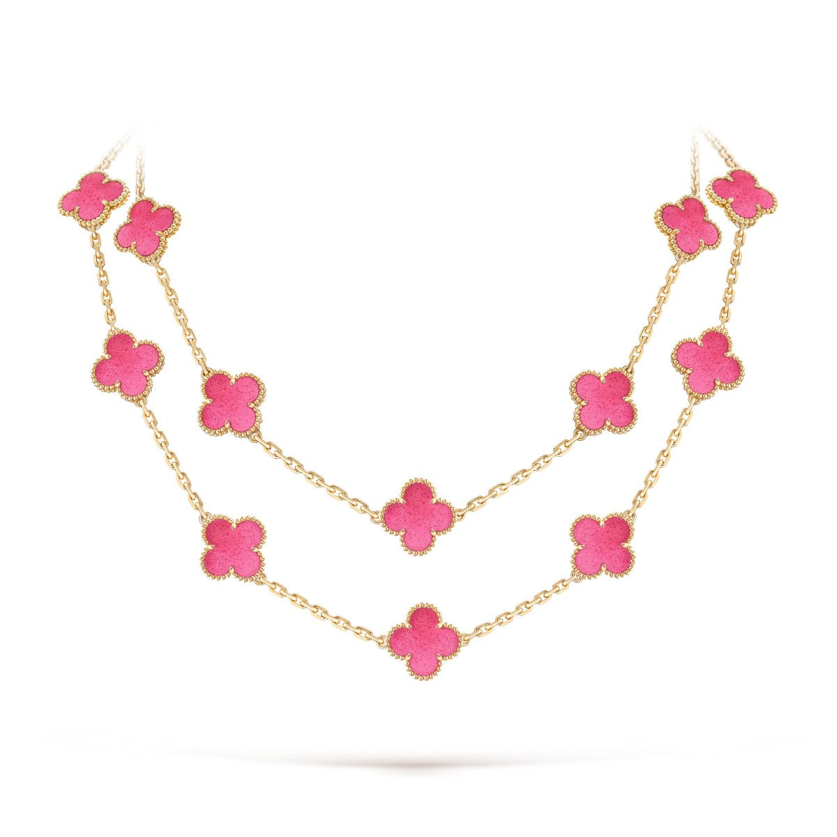 [GALE]Clover Pink Enamel Necklace & Earring Jewelry Set