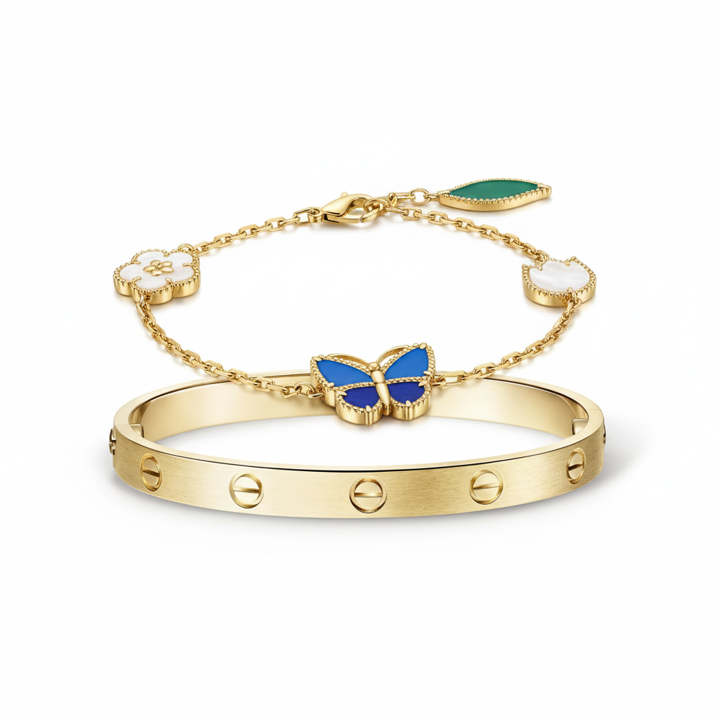 [GALE] LOVE Brushed & Lucky Spring Butterfly 5-Motif Bracelet Stack Set