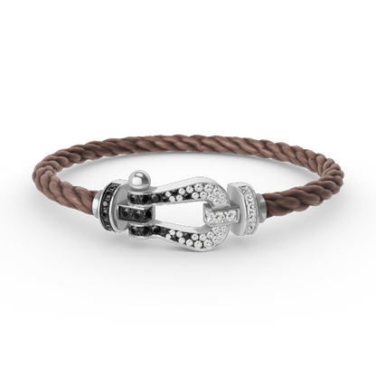 [GALE]FORCE LARGE HORSESHOE BLACK WHITE DIAMOND BRACELET SILVER