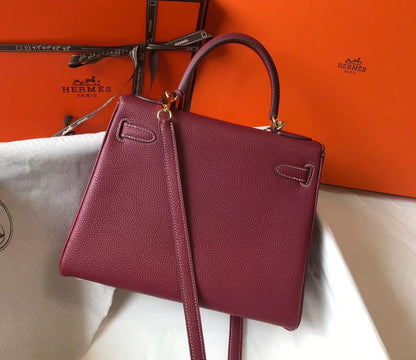 HM KELLY 28CM BURGUNDY TOGO LEATHER GOLD HARDWARE
