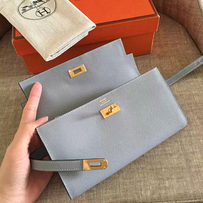 Kelly Long Wallet 20cm Rock Grey Epsom Leather