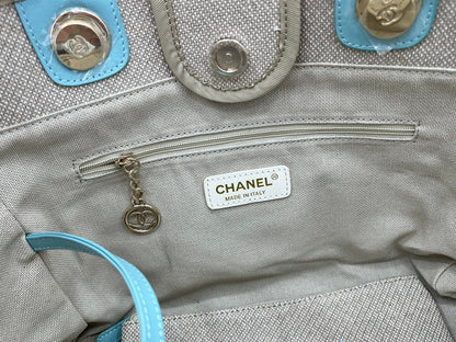 CC Deauville Tweed Bag 33x26x15.5cm Blue Sky Leather Gold Hardware 32