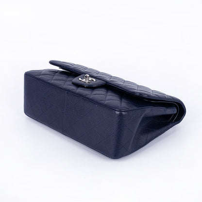 CC Classic Jumbo Navy Blue Lambskin Silver Hardware