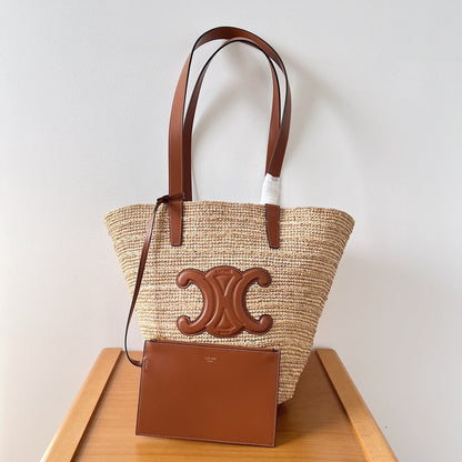 MEDIUM SUPPLE 30 CLASSIC PANIER BEIGE RAFFIA TAN CALFSKIN