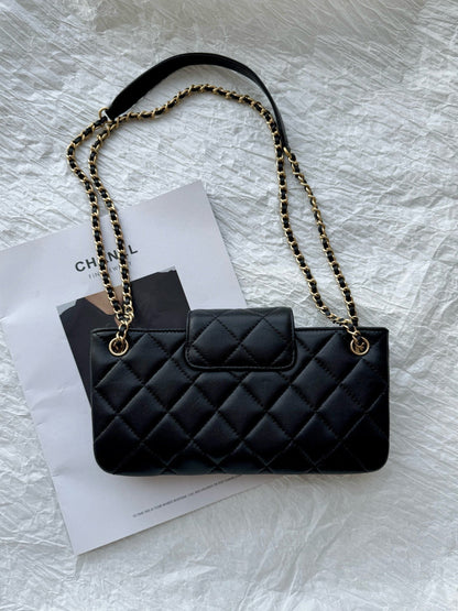 24c cc baguette bag black lambskin gold hardware