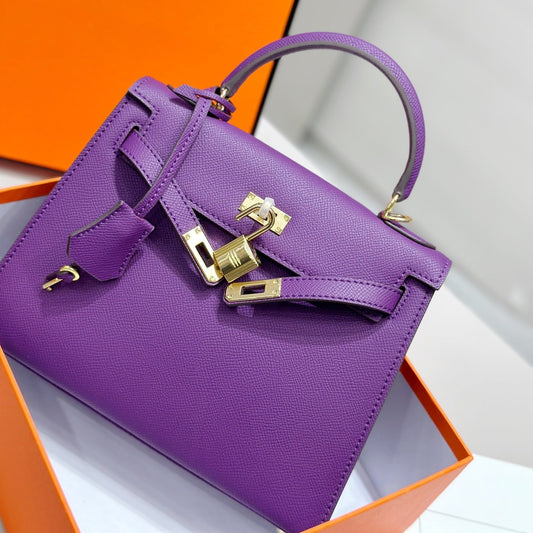 HM Kelly 25cm Purple Epsom Leather Gold Hardware