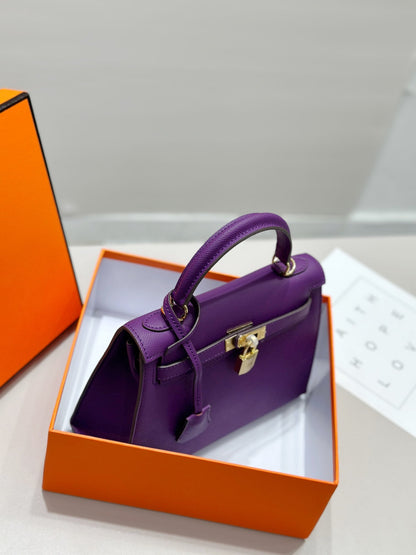 HM Kelly 25cm Purple Epsom Leather Gold Hardware