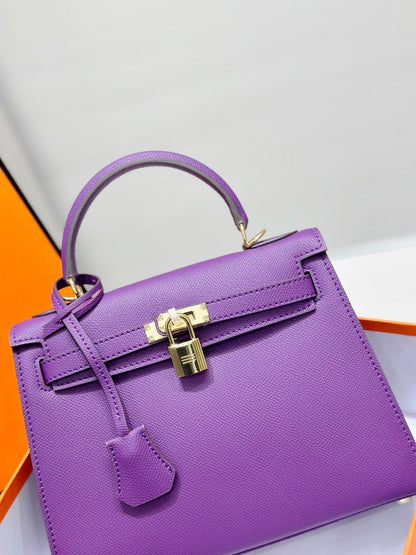 HM Kelly 25cm Purple Epsom Leather Gold Hardware