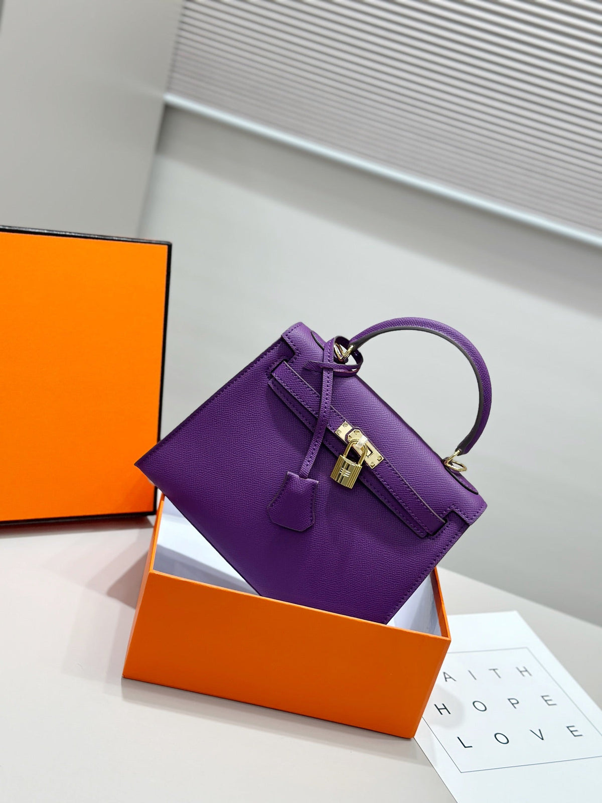 HM Kelly 25cm Purple Epsom Leather Gold Hardware