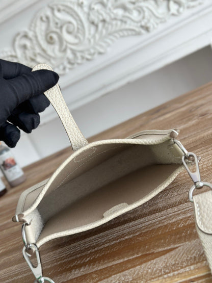 MINI NEO 17 EVELYNE BAG IN OYSTER TAN CANVAS AND WHITE CALFSKIN