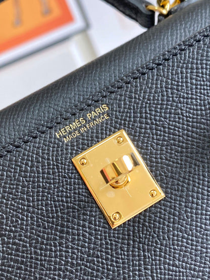 HM Mini Kelly 19cm Black Epsom Gold Hardware