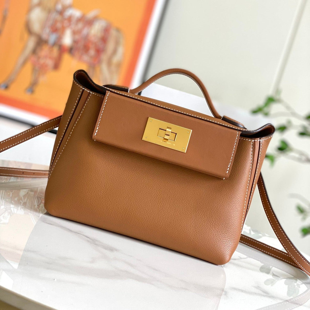 HM 24/24 Mini Bag 21cm Gold Evercolor Leather Gold Hardware