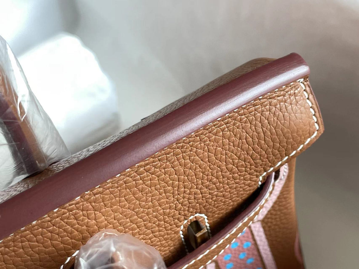 BIRKIN 25 BAG IN CHOCOLATE BROWN CALFSKIN WITH COLORFUL STICKER (MADE - TO - ODER)