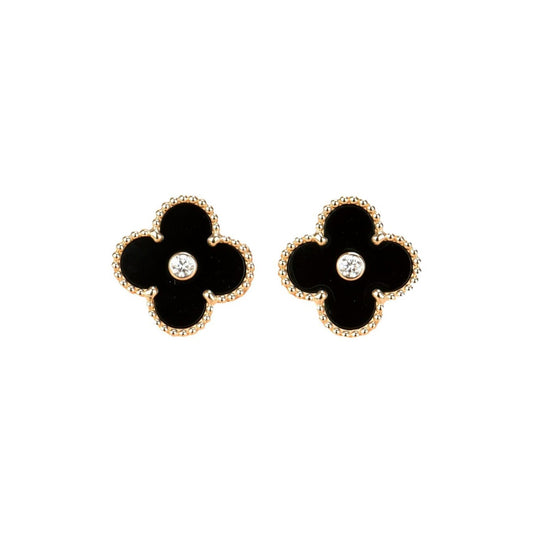 [GALE]CLOVER MEDIUM 1 MOTIFS ONYX DIAMOND EARRINGS