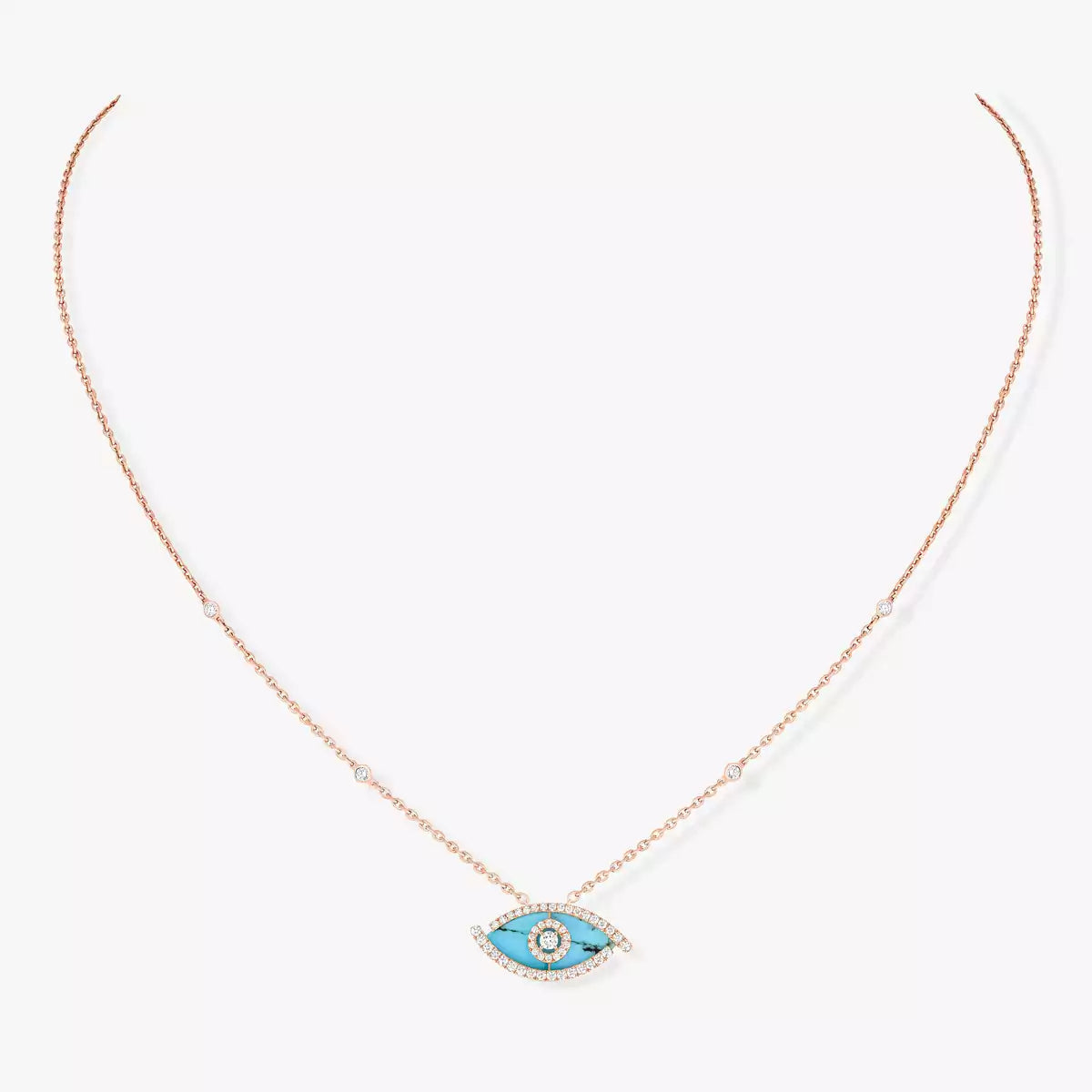 [GALE]Lucky Eye Diamond Necklace in Rose Gold and Turquoise