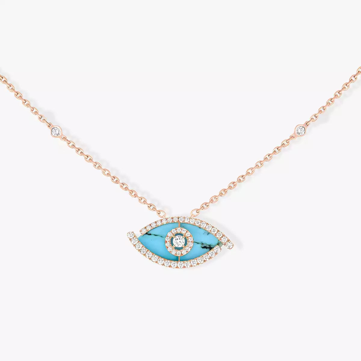 [GALE]Lucky Eye Diamond Necklace in Rose Gold and Turquoise