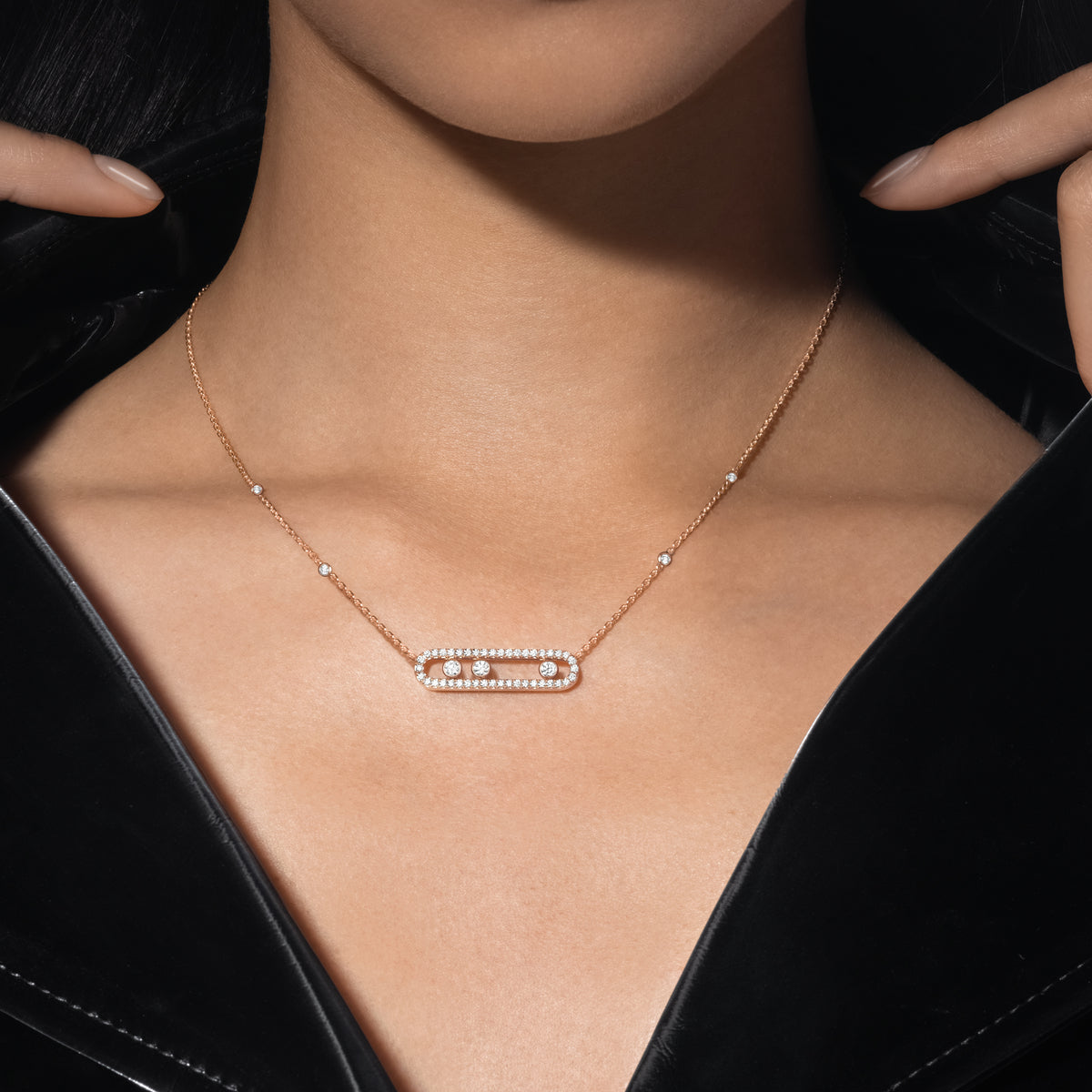 [GALE] Move Pave_ Rose Gold Diamond Necklace