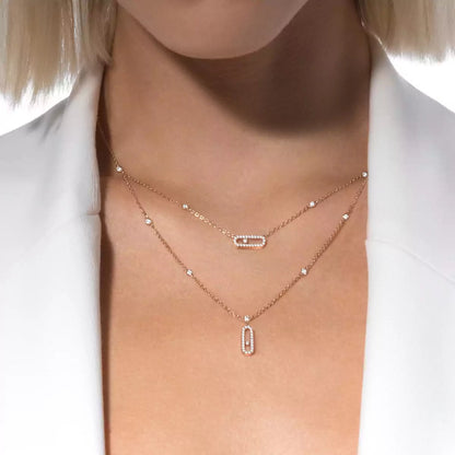 [GALE]2 Rows Rose Gold Diamond Pave_ Necklace Move Uno