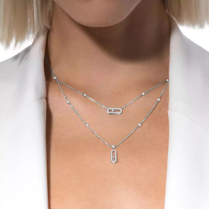 [GALE]2 Rows Rose Gold Diamond Pave_ Necklace Move Uno