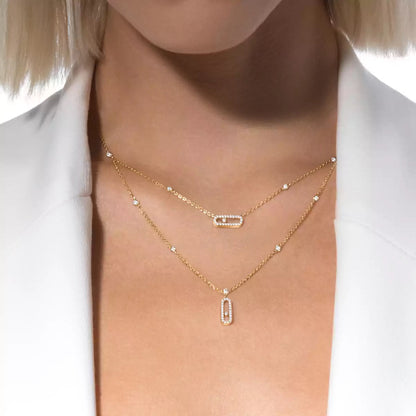[GALE]2 Rows Rose Gold Diamond Pave_ Necklace Move Uno