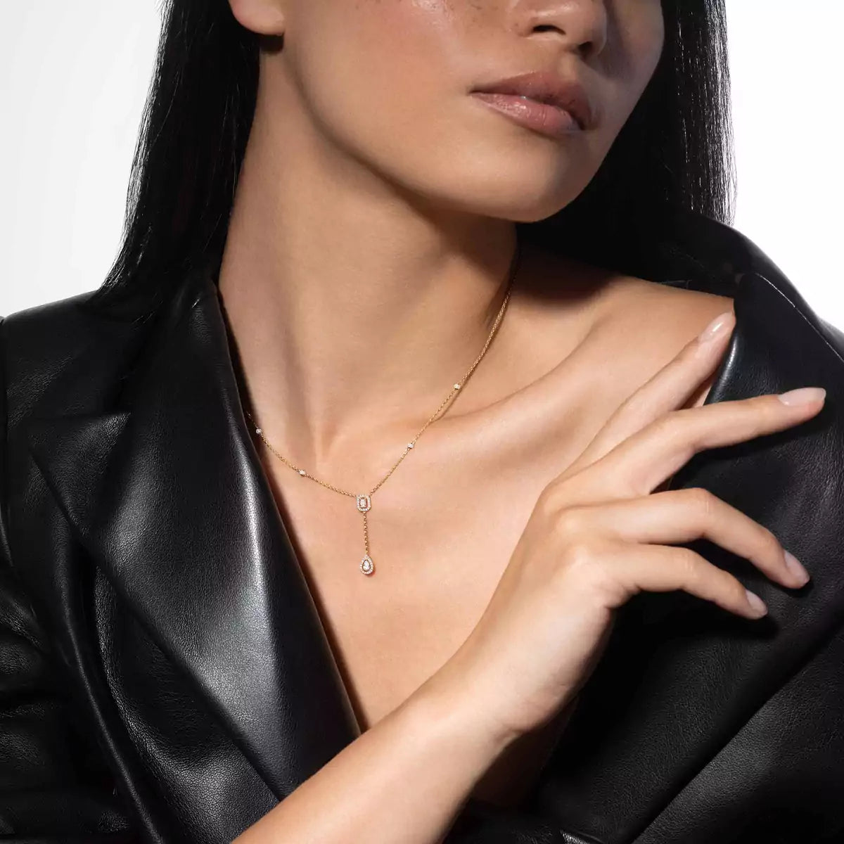 [GALE]Gold Diamond Tie Necklace