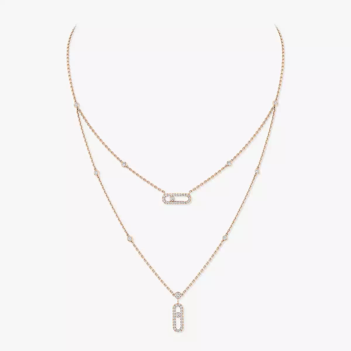 [GALE]2 Rows Rose Gold Diamond Pave_ Necklace Move Uno