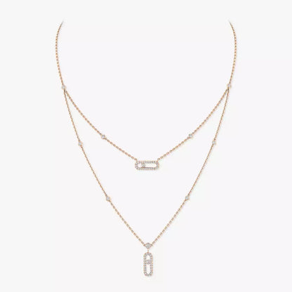 [GALE]2 Rows Rose Gold Diamond Pave_ Necklace Move Uno