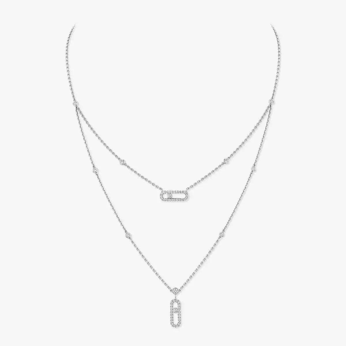 [GALE]2 Rows Rose Gold Diamond Pave_ Necklace Move Uno