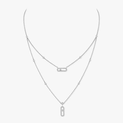 [GALE]2 Rows Rose Gold Diamond Pave_ Necklace Move Uno