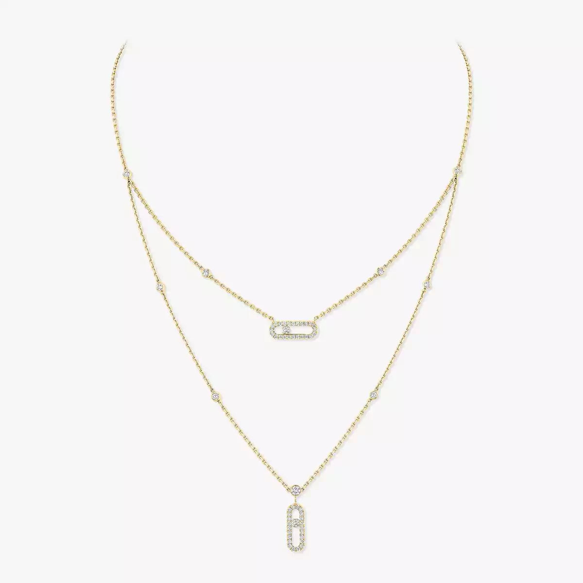 [GALE]2 Rows Rose Gold Diamond Pave_ Necklace Move Uno
