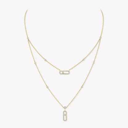 [GALE]2 Rows Rose Gold Diamond Pave_ Necklace Move Uno