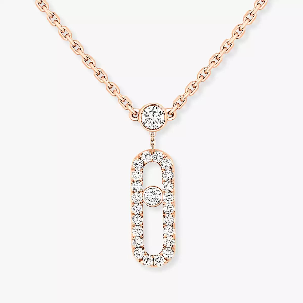[GALE]2 Rows Rose Gold Diamond Pave_ Necklace Move Uno