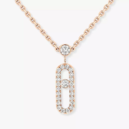 [GALE]2 Rows Rose Gold Diamond Pave_ Necklace Move Uno