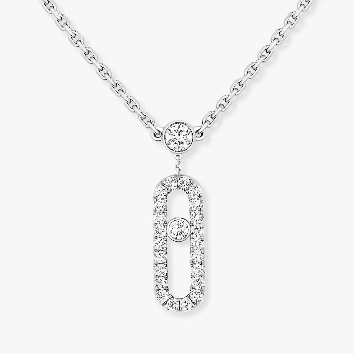 [GALE]2 Rows Rose Gold Diamond Pave_ Necklace Move Uno