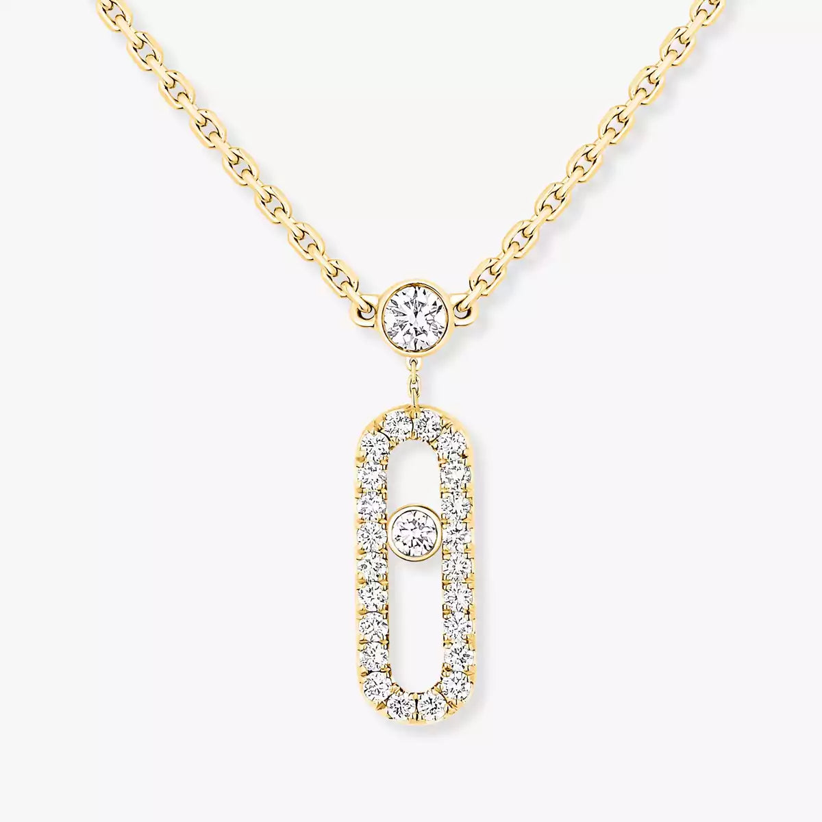 [GALE]2 Rows Rose Gold Diamond Pave_ Necklace Move Uno